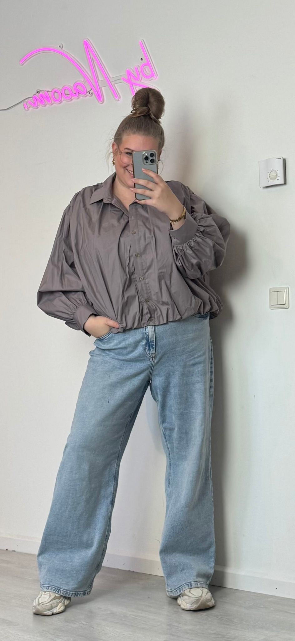 459 Cropped blouse grey maat 46 t/m 50