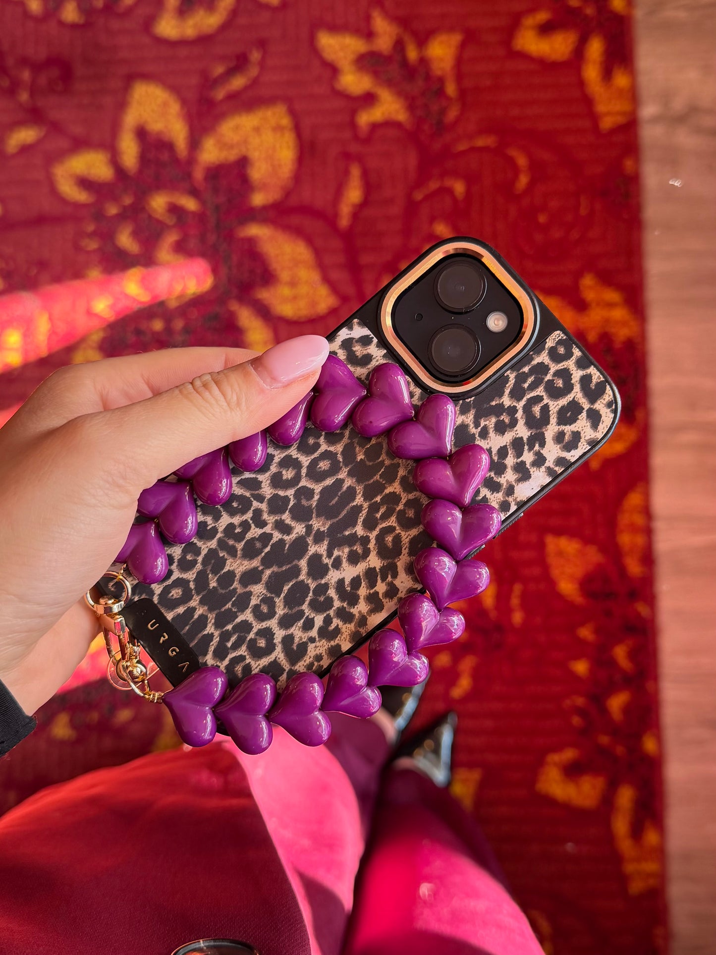 telefoonkoord hartjes paars