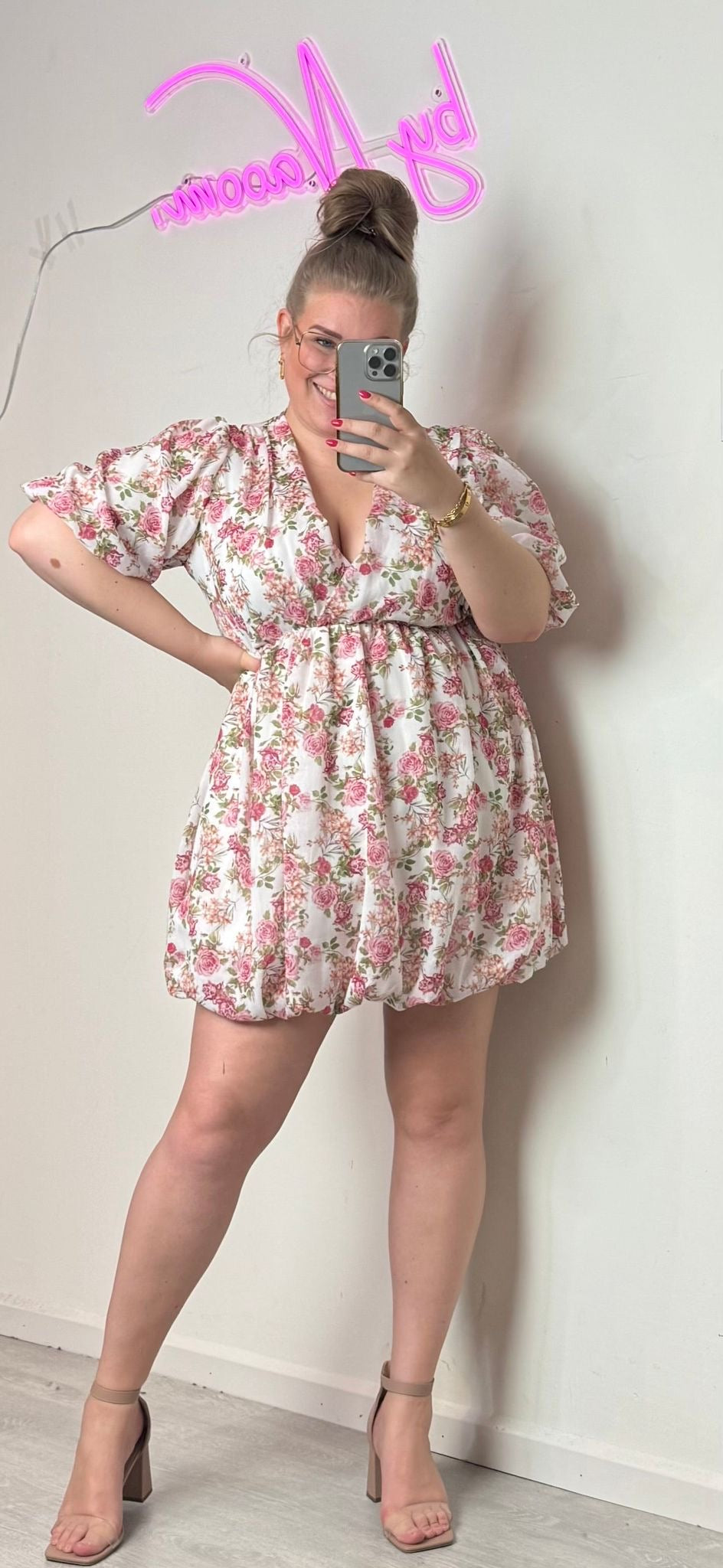 459-29 Bloemen jurkje roze XL t/m 4XL