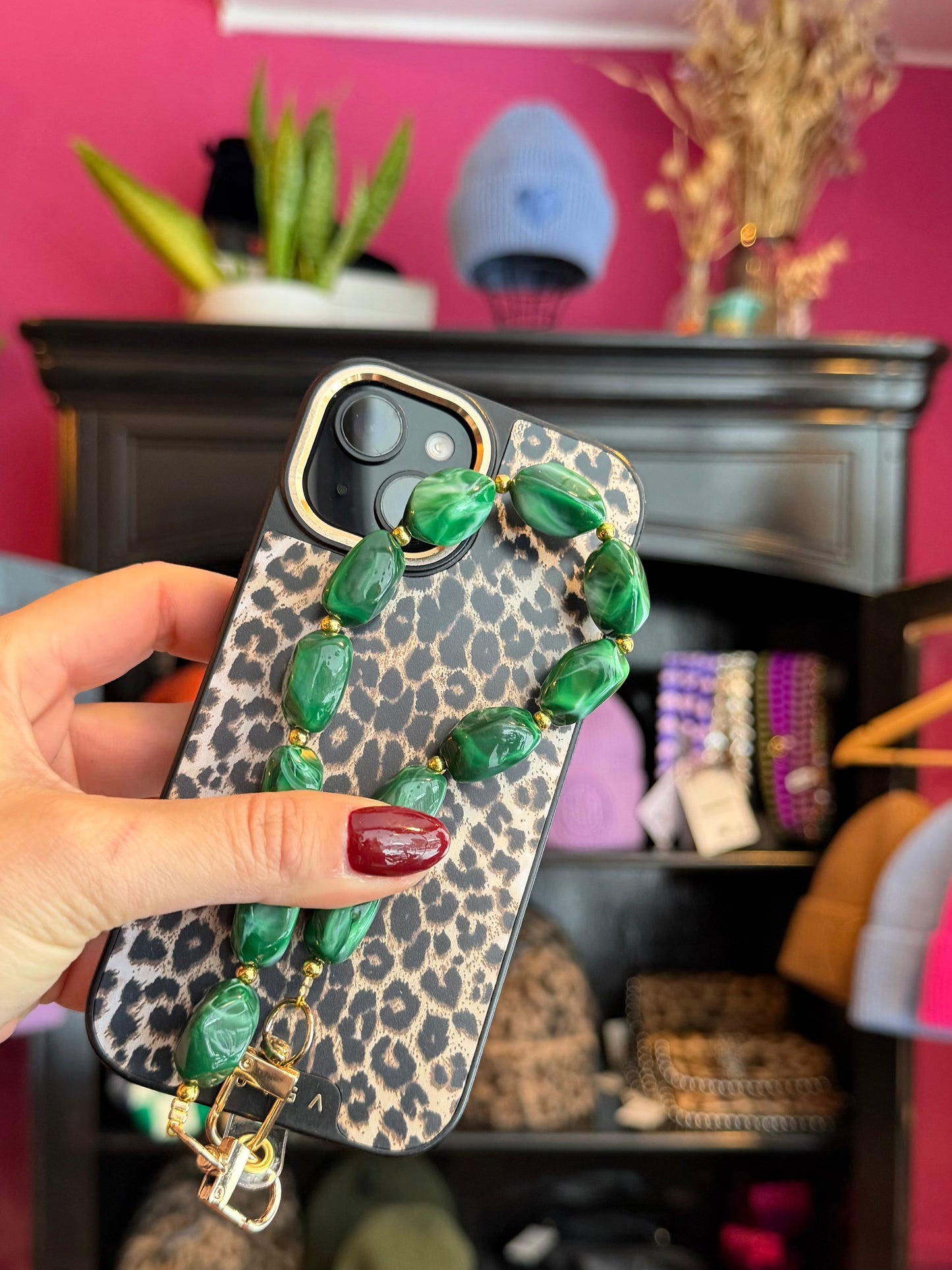 telefoonkoord groen steen