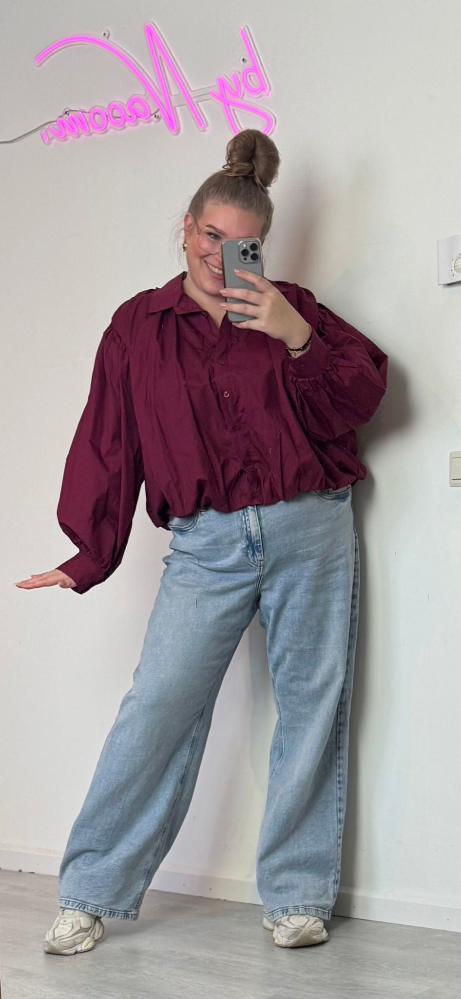 459 Cropped blouse burgundy maat 46 t/m 50