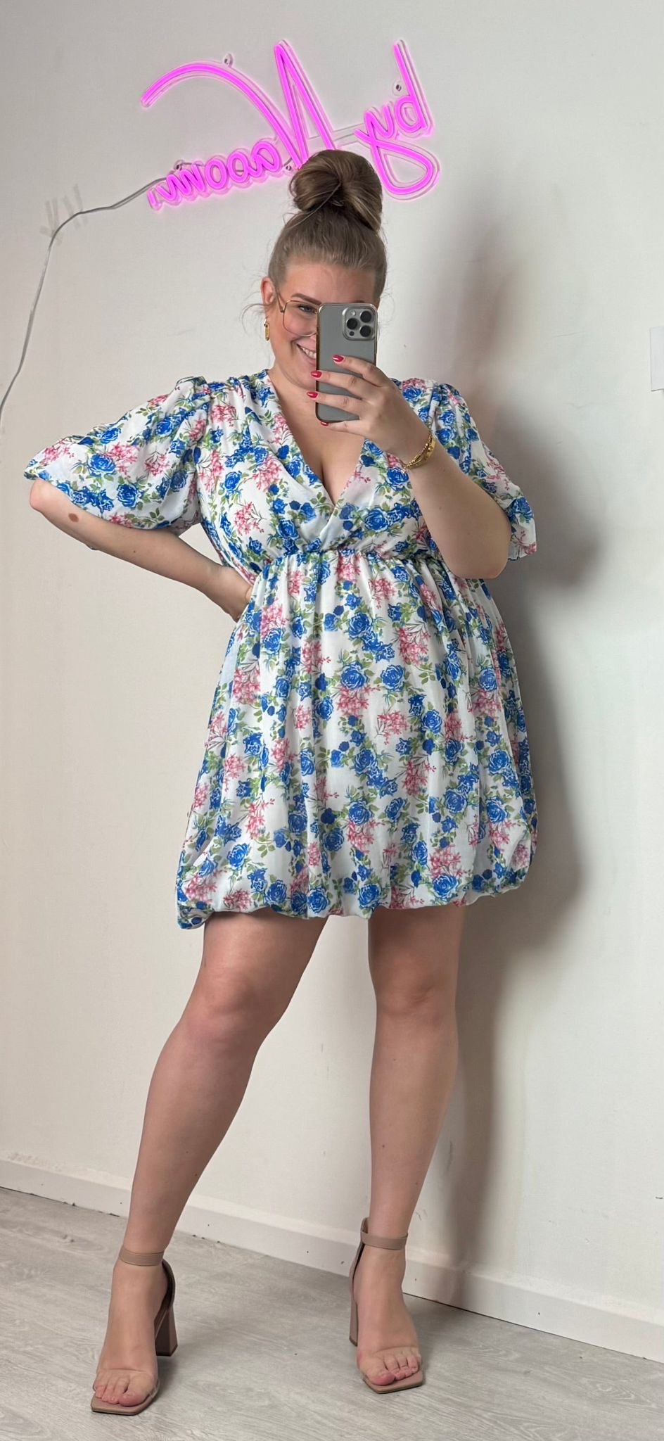 459-30 Floral dress dark blue size XL to 4XL