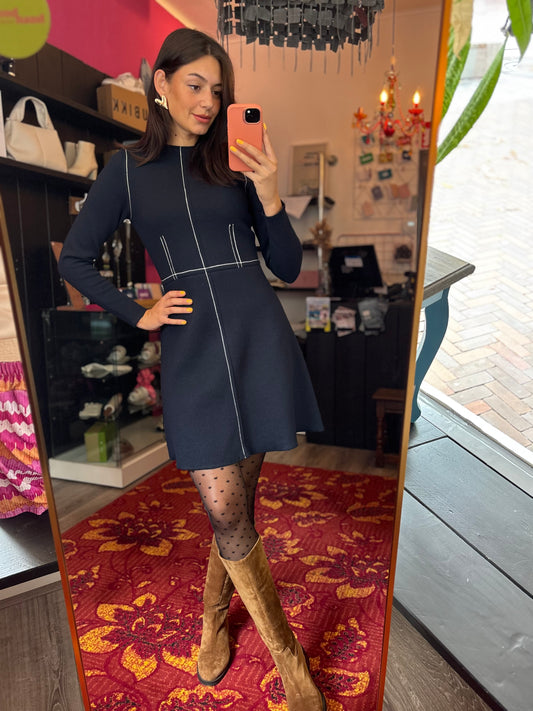 431-14 Sandro paris donkerblauw jurk maat S