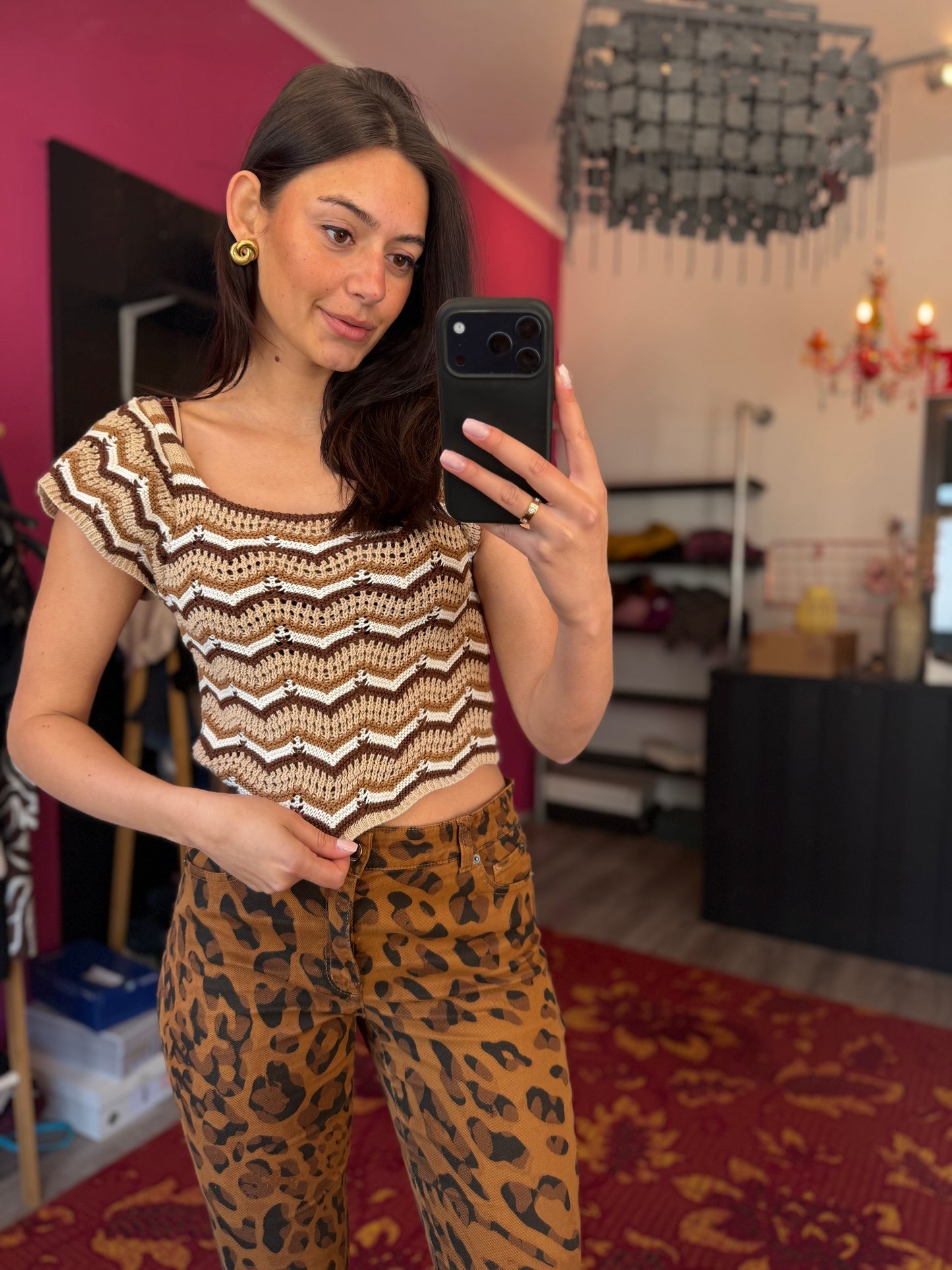 218-29 Bruine gehaakte top maat M