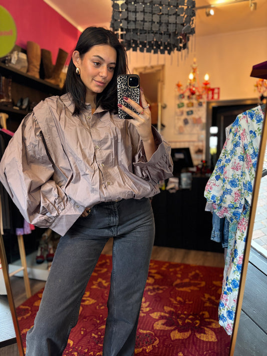 459 Cropped blouse grey maat 46 t/m 50