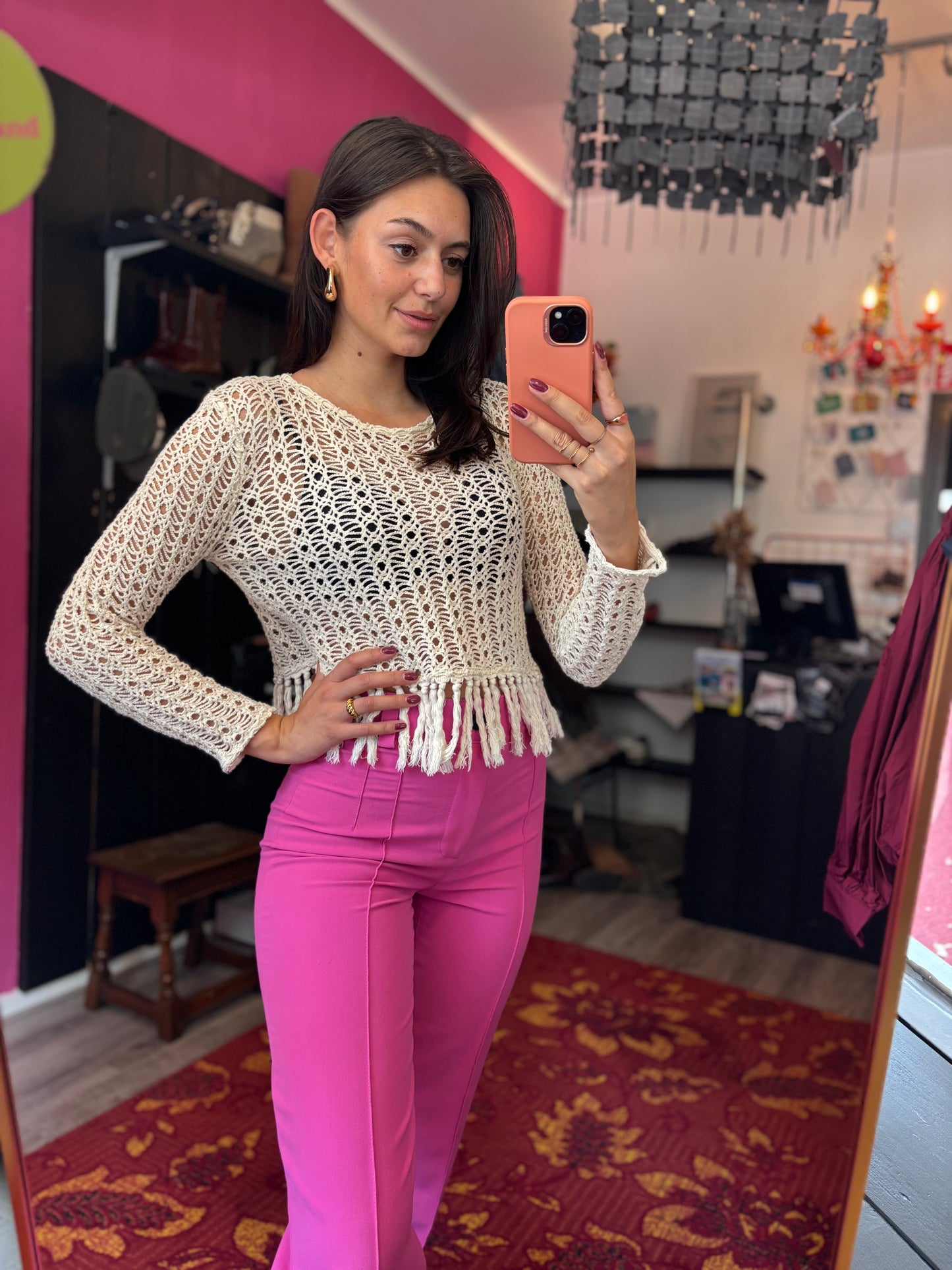 458-6 Zara crocheted top size M