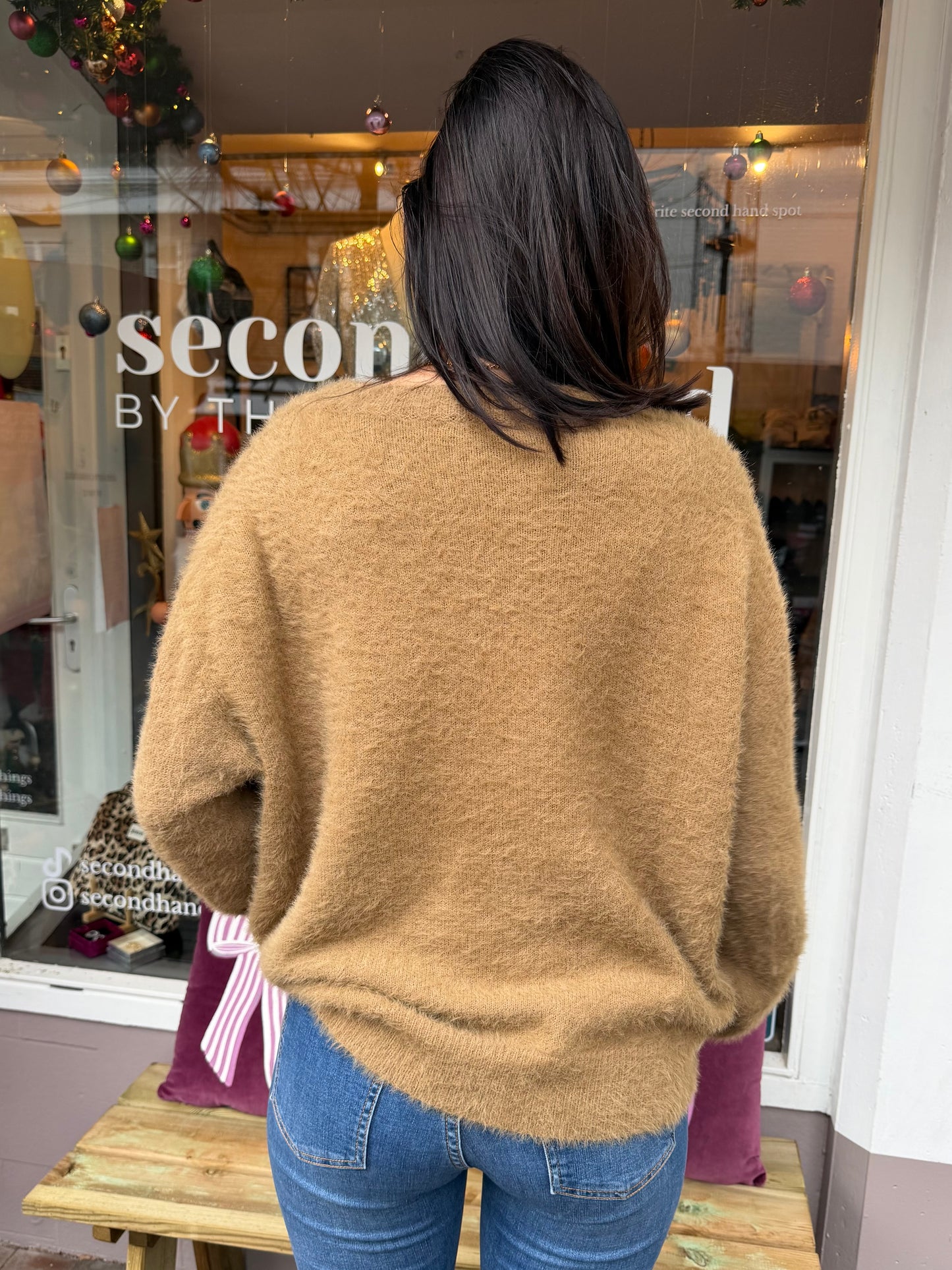 452-123 Anna blue fluffy trui bruin maat XXL