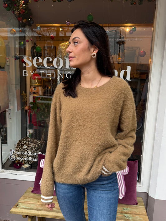 452-123 Anna blue fluffy trui bruin maat XXL