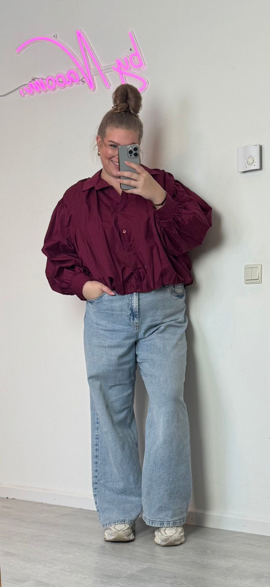 459 Cropped blouse burgundy maat 46 t/m 50