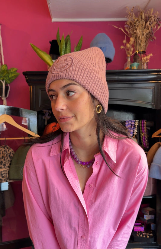 smiley muts oud roze