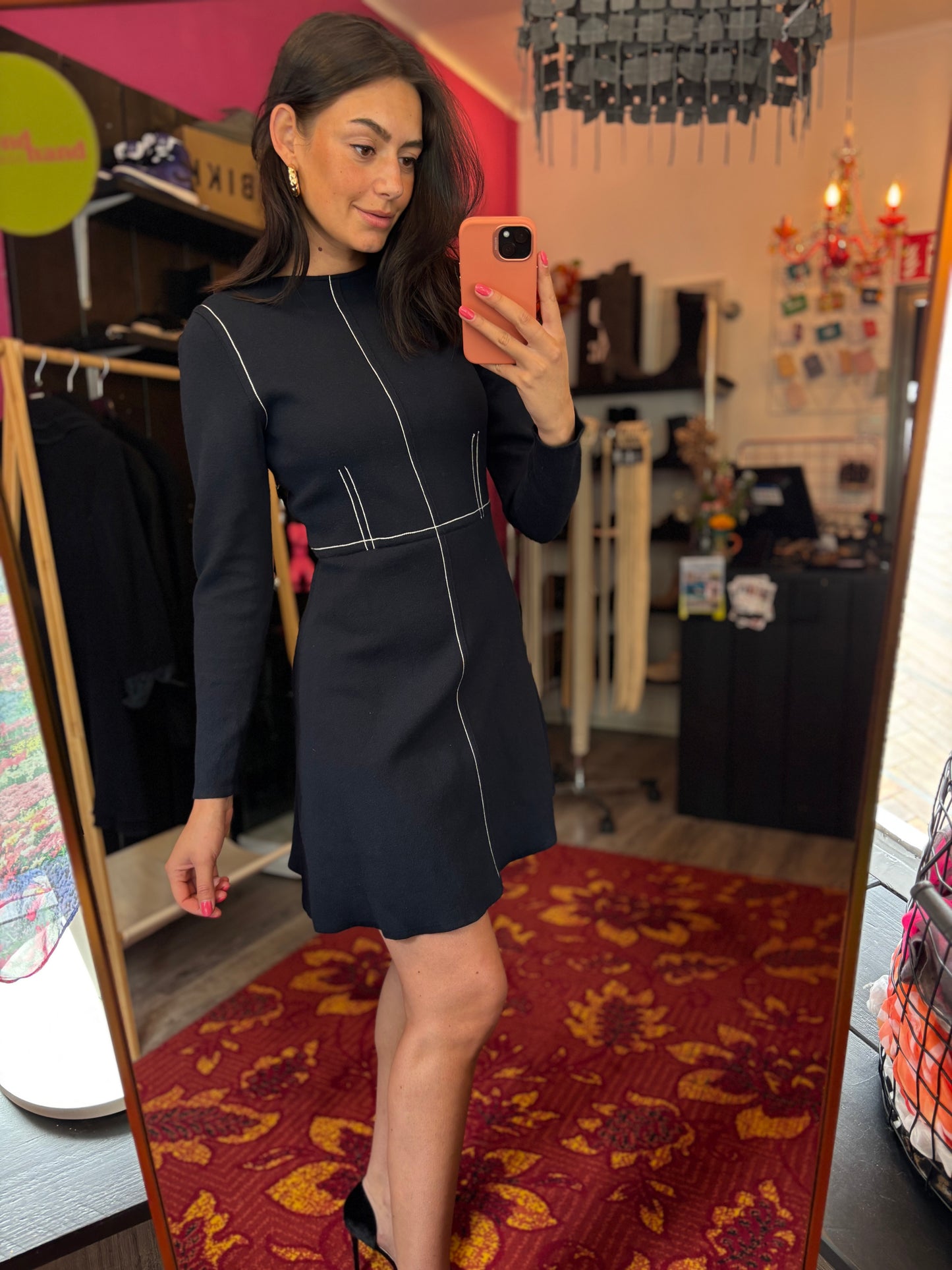 431-14 Sandro paris donkerblauw jurk maat S