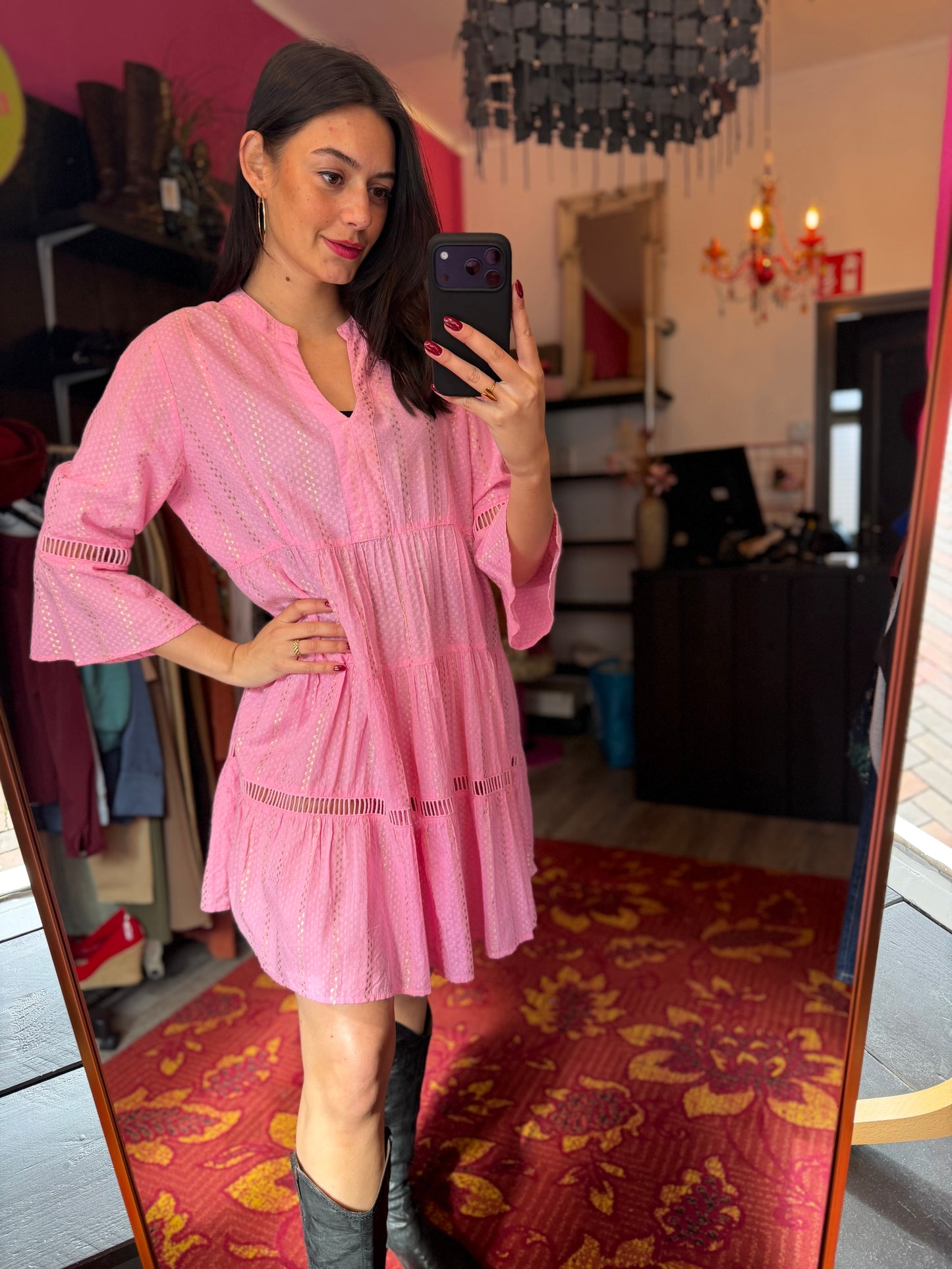 506-14 Roze jurk maat M