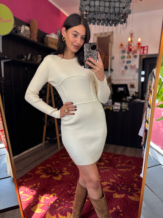 407-33 Dilvin knit jurk creme maat S/M