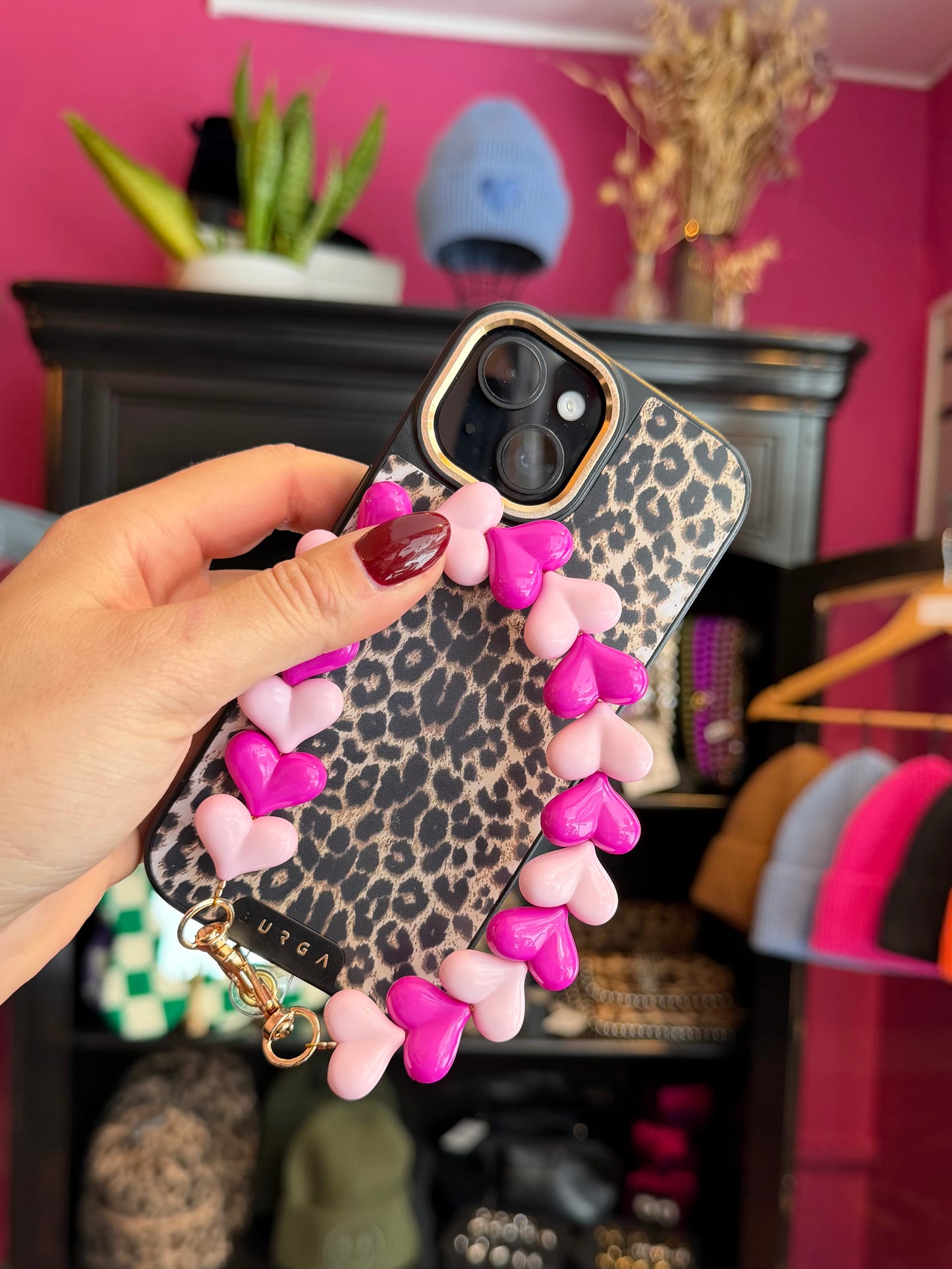 telefoonkoord roze hartjes