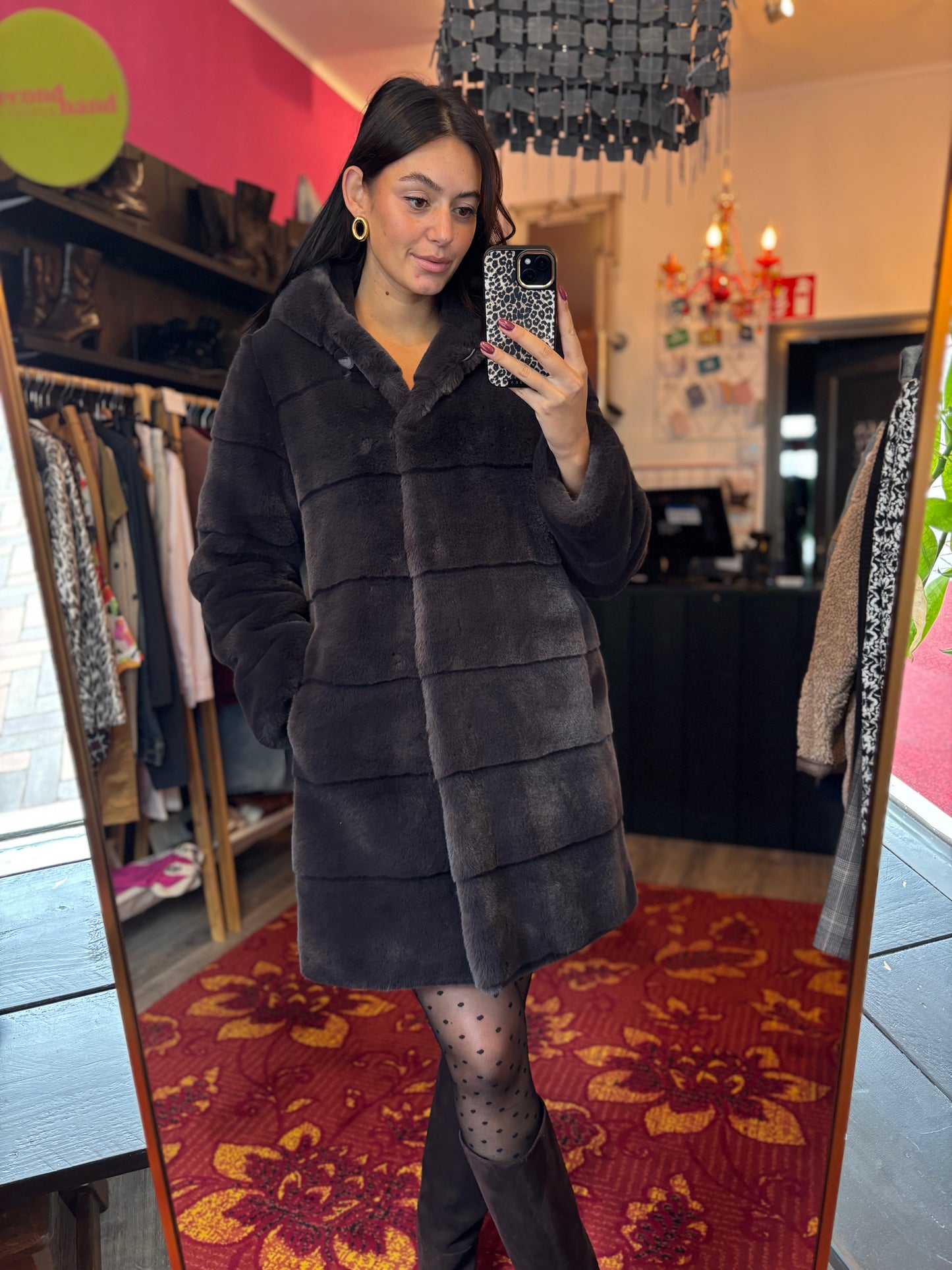 250-22 PetiteM jas imitatiebont antraciet maat 36