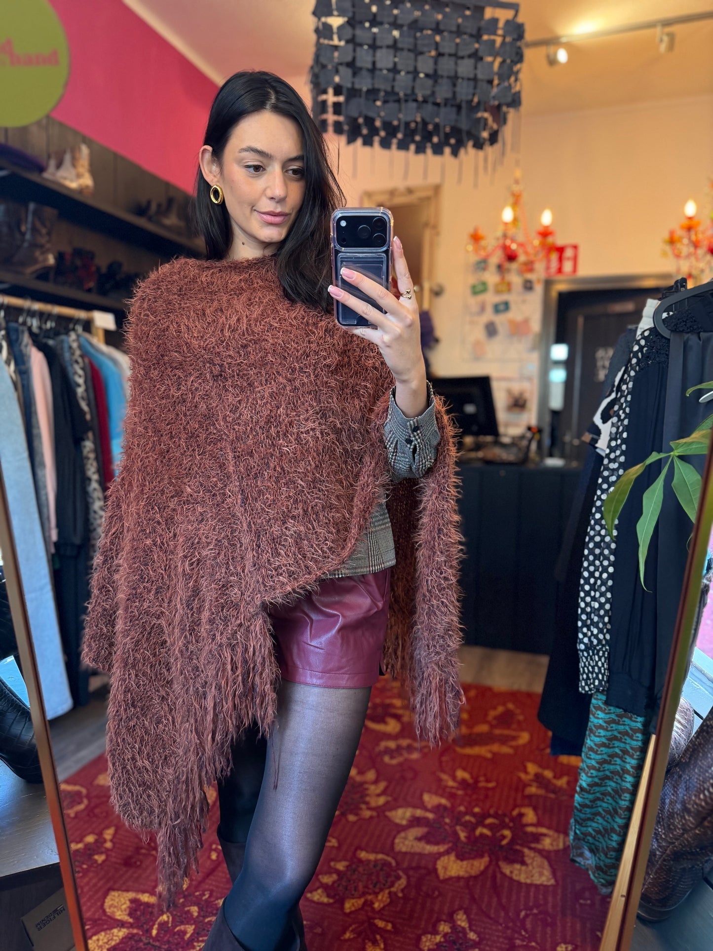 283-96 Expresso poncho fluffy one size