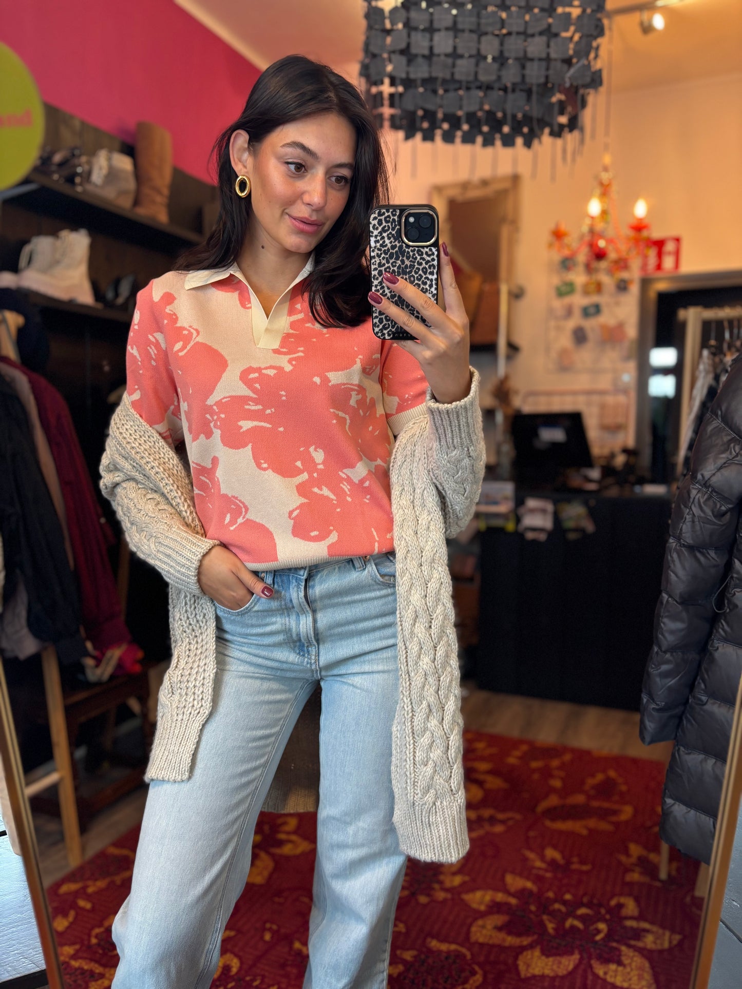 363-69 Jacquard knitted polo with v-neck size S