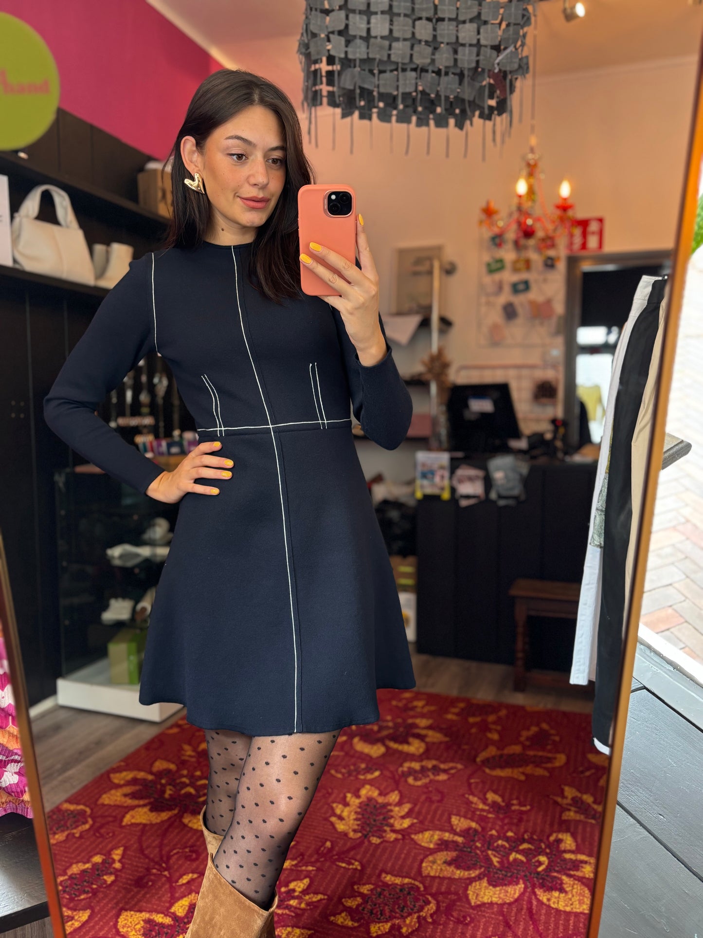 431-14 Sandro paris donkerblauw jurk maat S