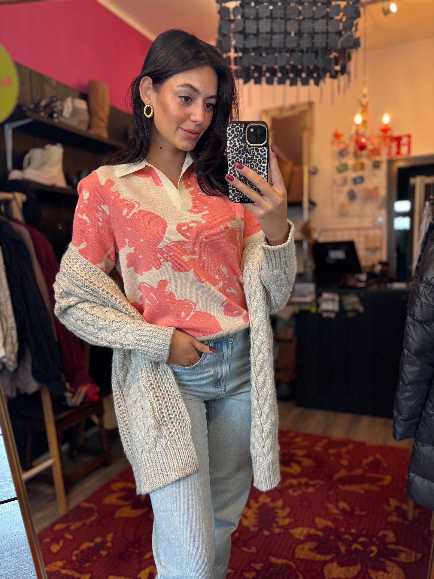 363-69 Jacquard knitted polo with v-neck size S