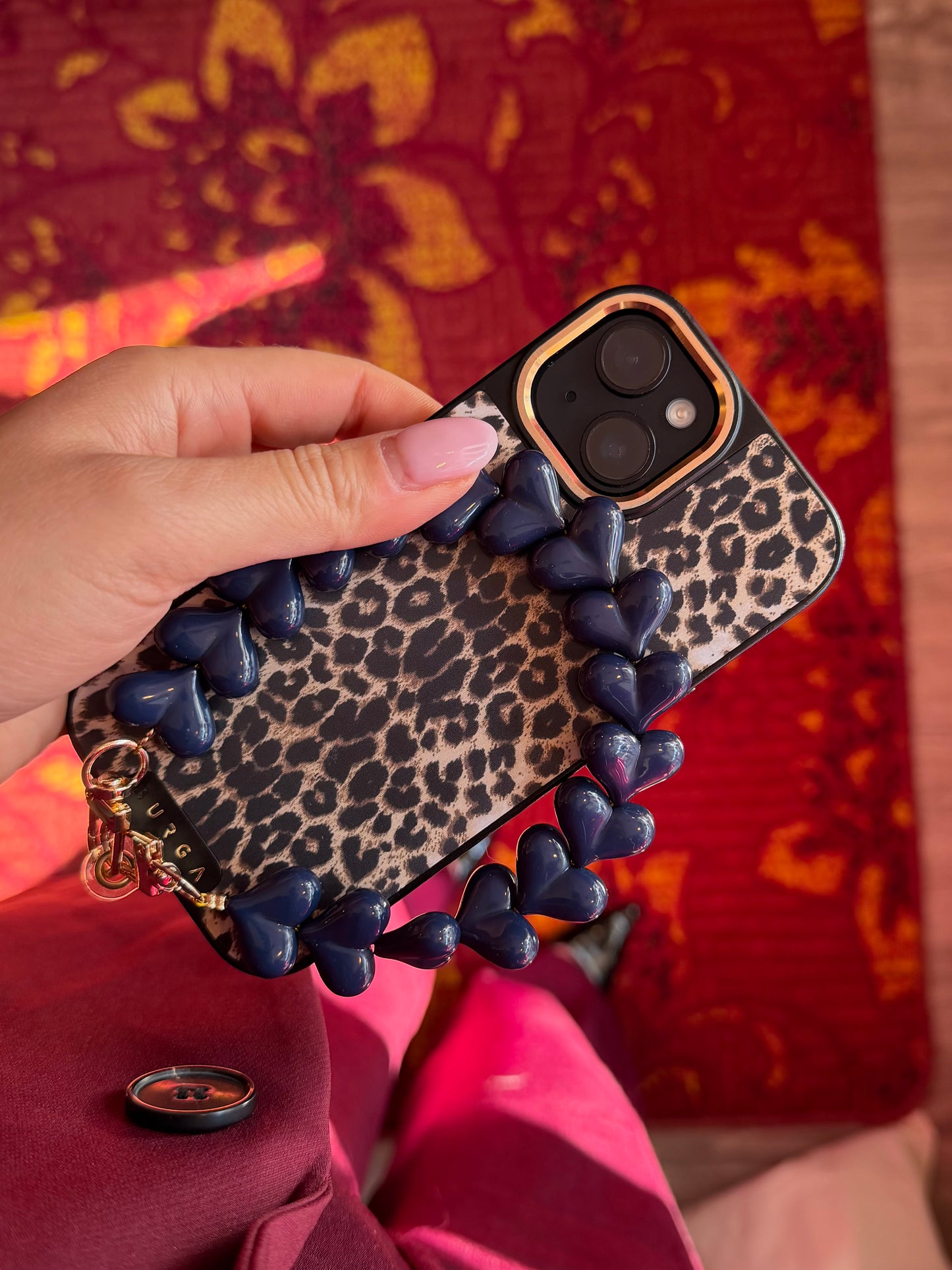 telefoonkoord hartjes blauw