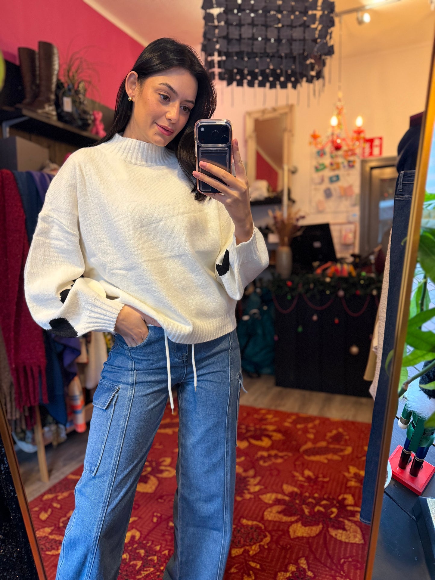 400-161 Witte hartjes trui maat S/M