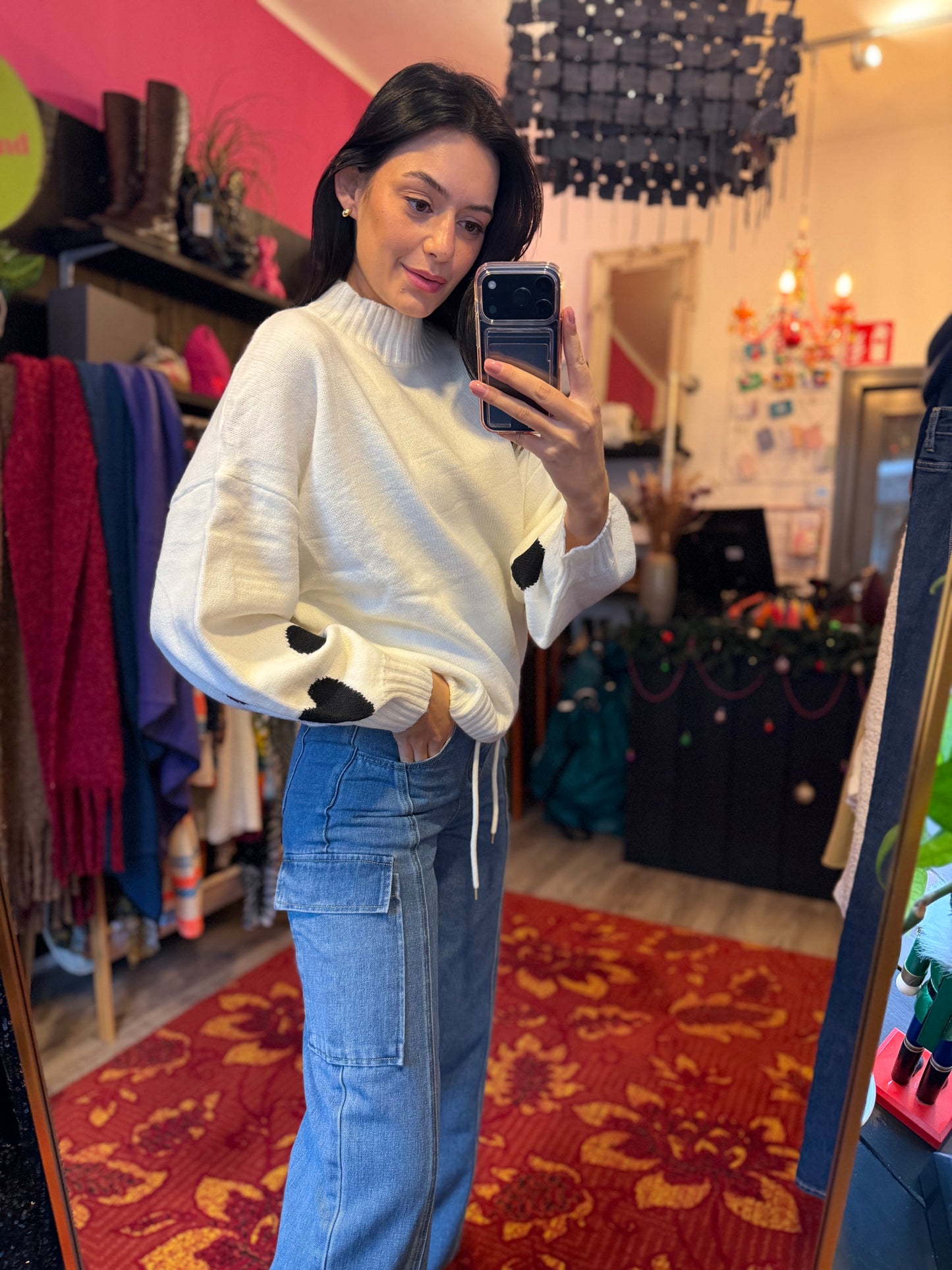 400-161 Witte hartjes trui maat S/M