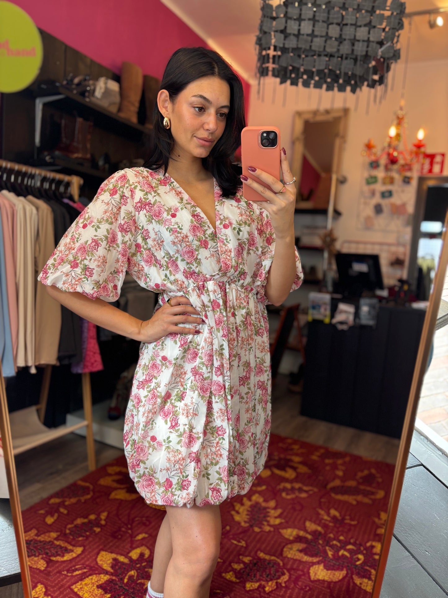 459-29 Bloemen jurkje roze XL t/m 4XL