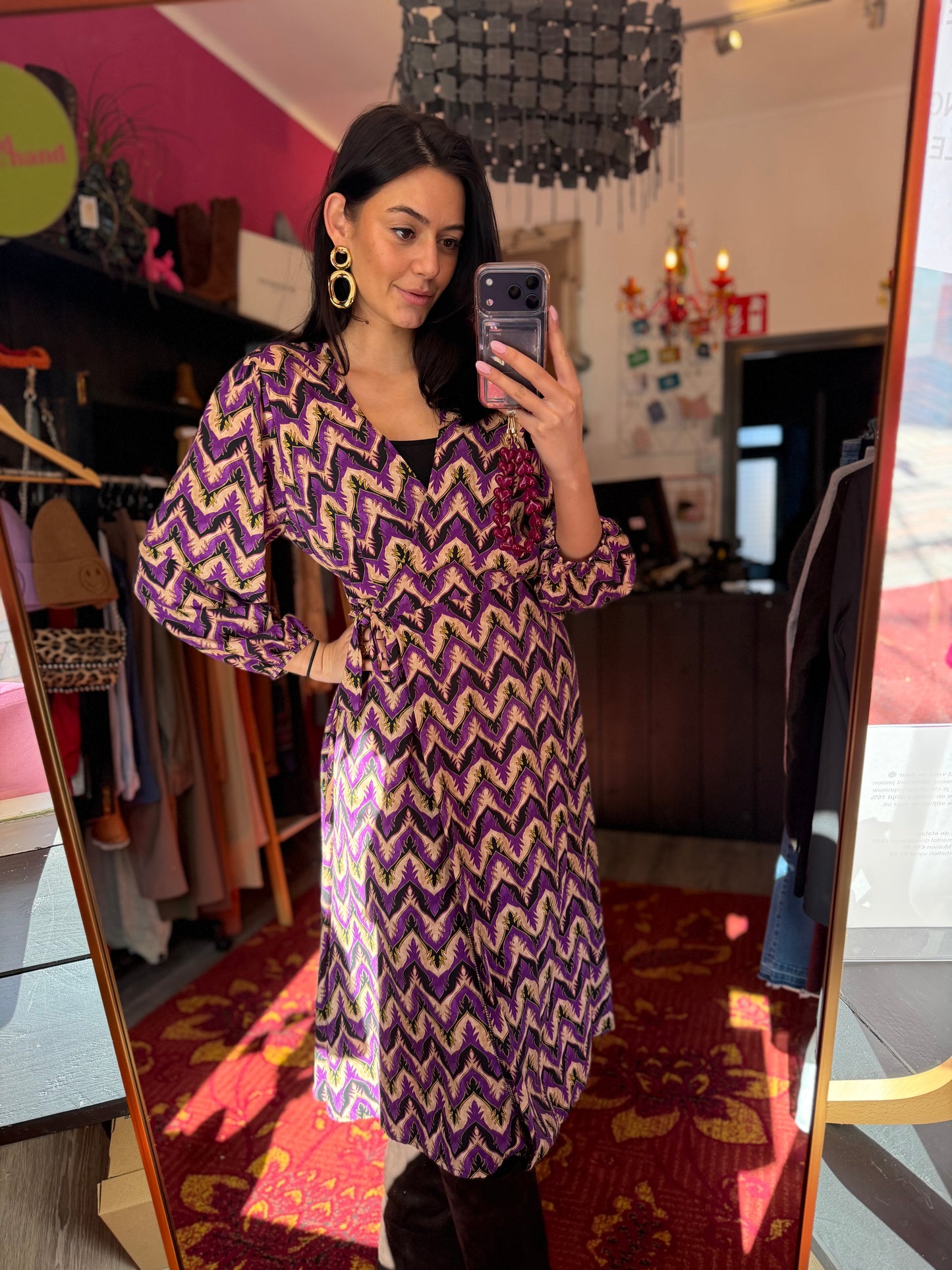 506-7 Paarse jurk print maat M/L