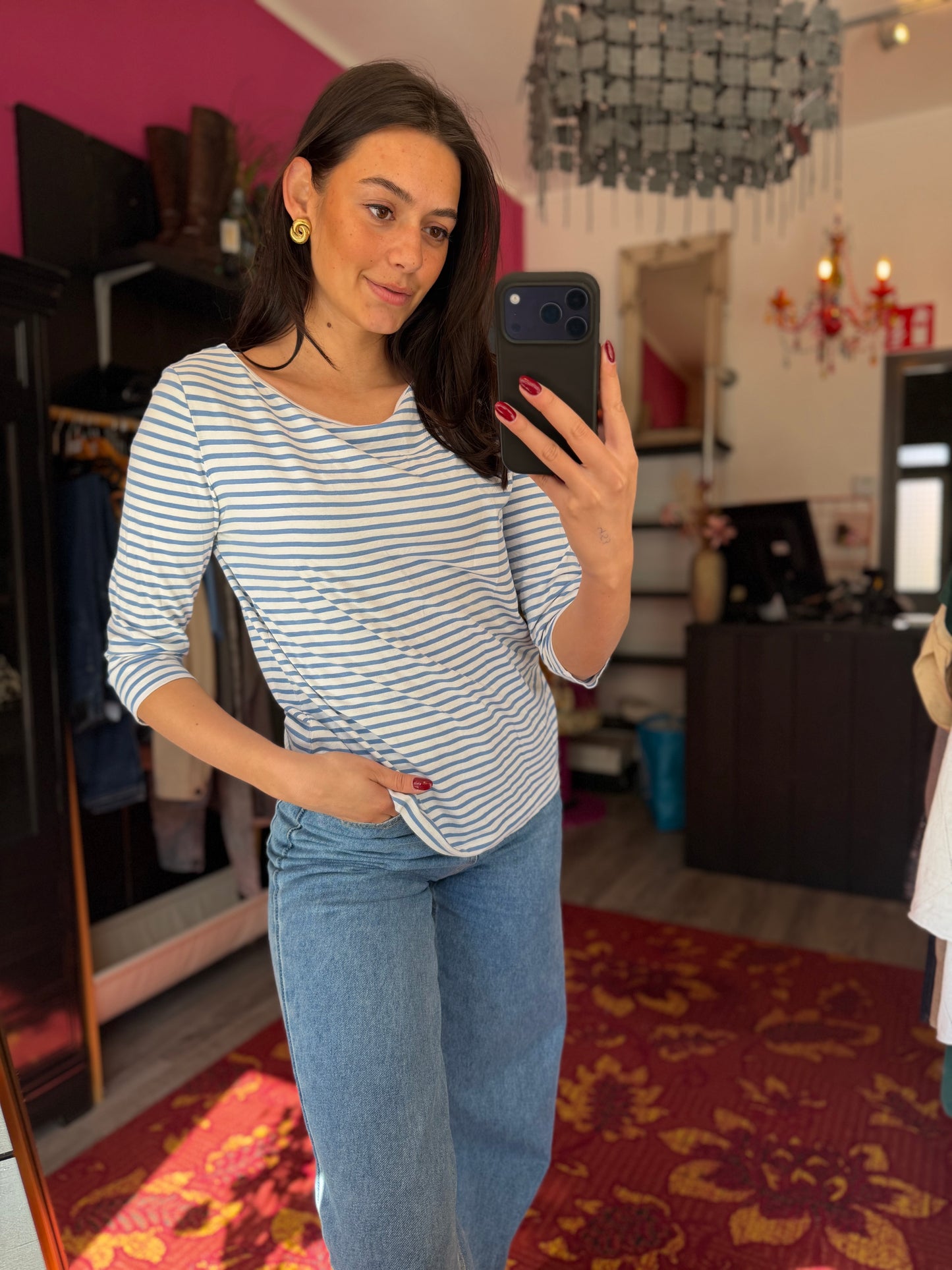 53-51 Streepjes top blauw maat L