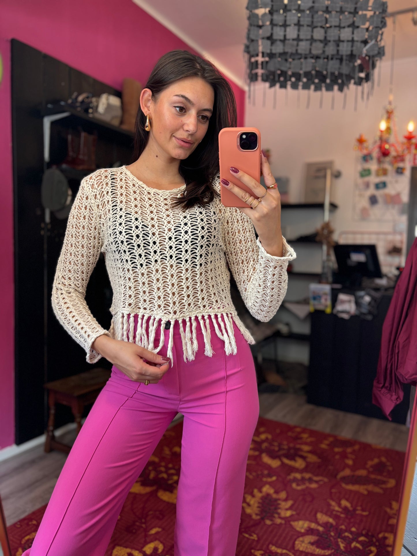 458-6 Zara crocheted top size M