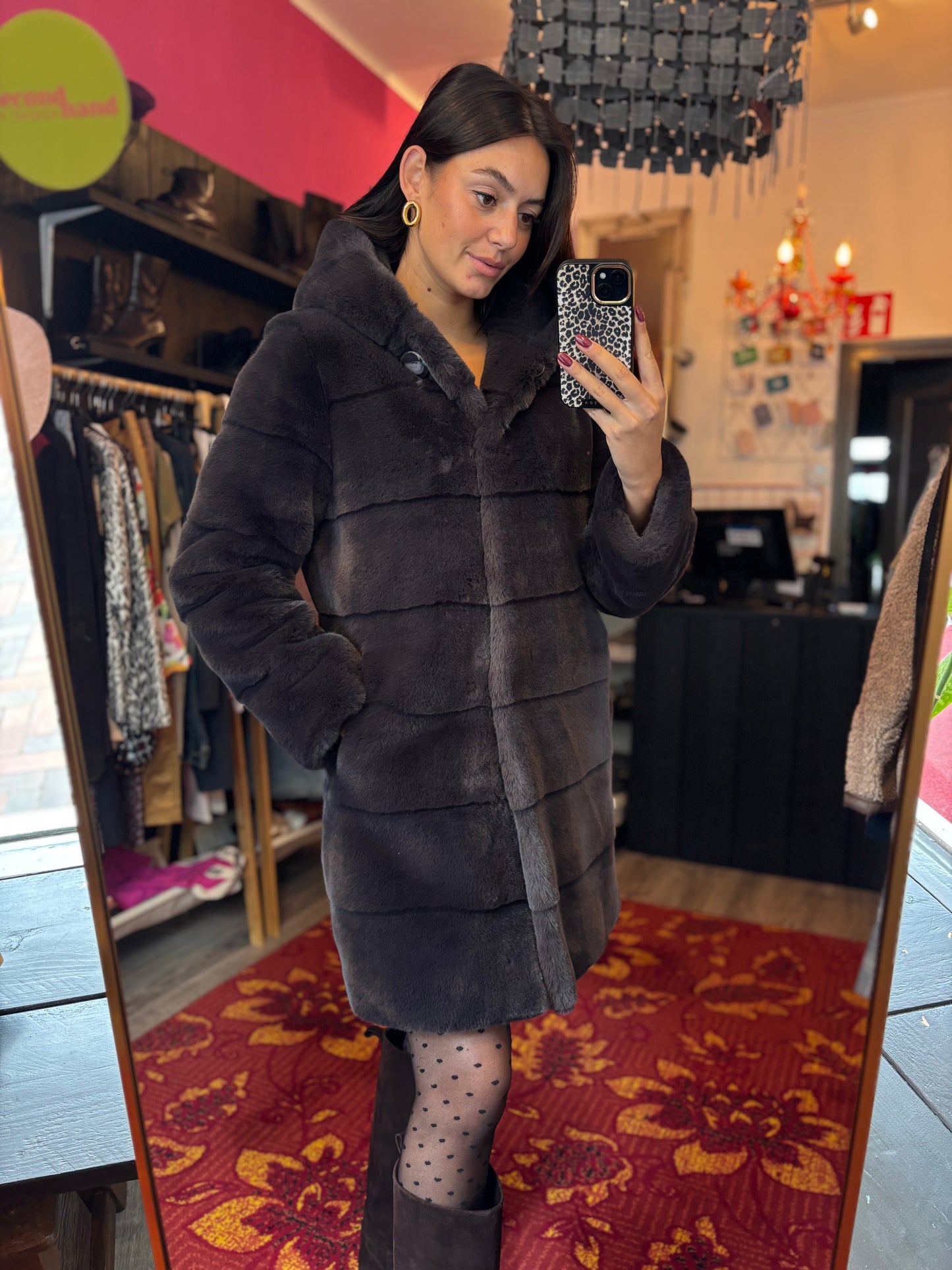 250-22 PetiteM jas imitatiebont antraciet maat 36