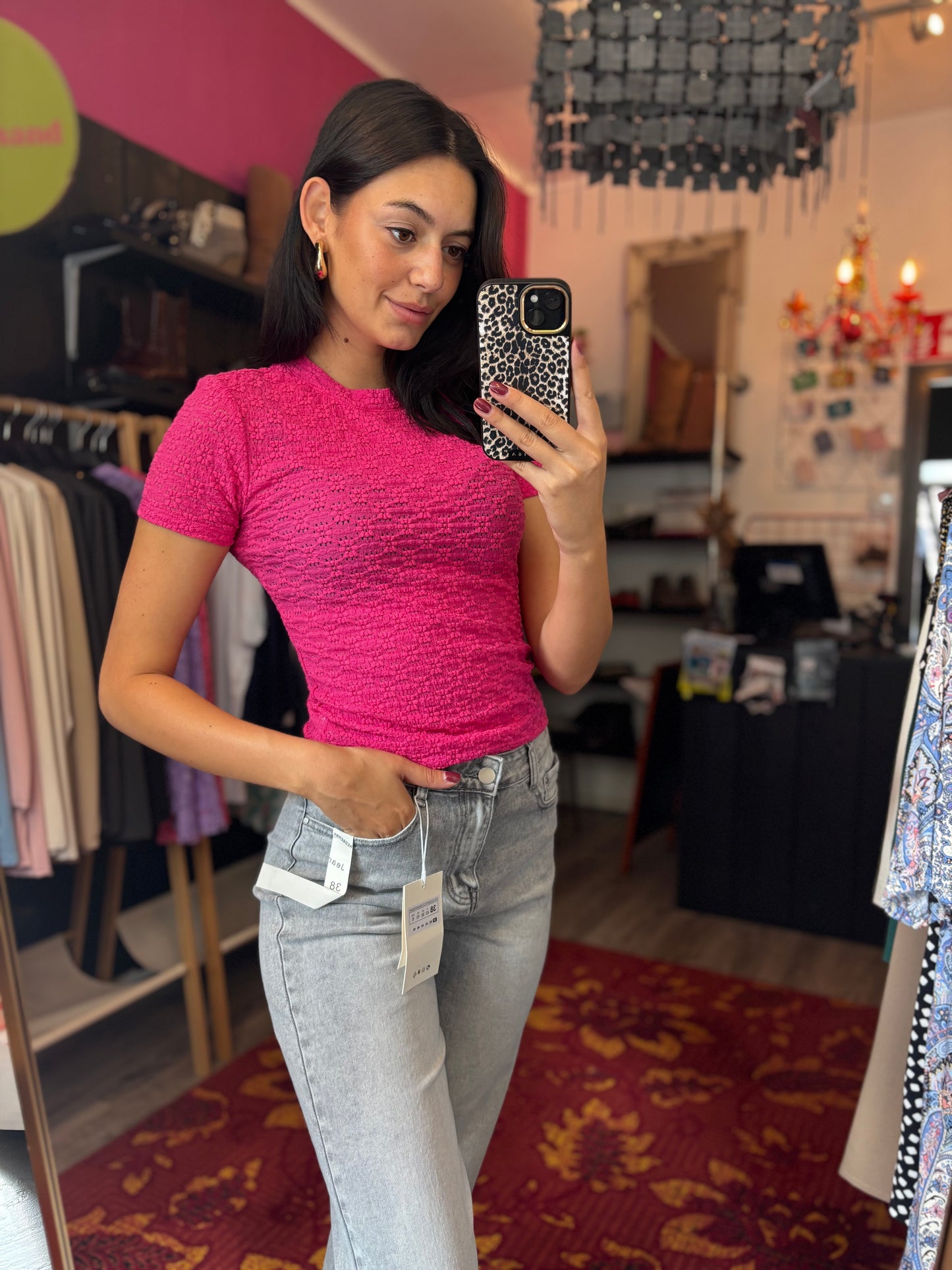 400-128 Cotton club top pink size S