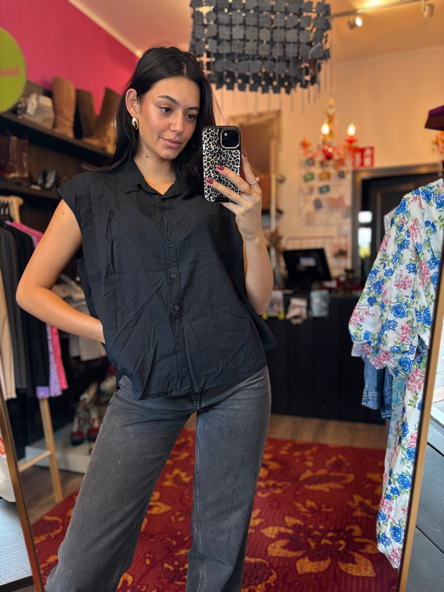 459-27 Fly-out blouse black size XL to 4XL