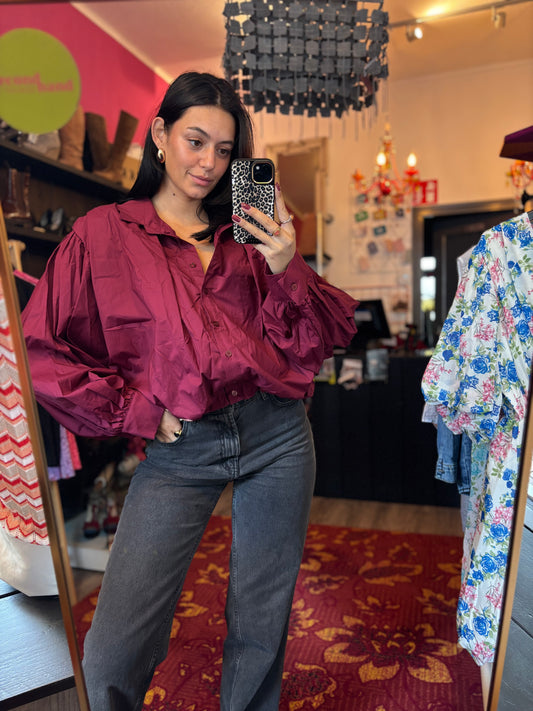 459 Cropped blouse burgundy maat 46 t/m 50