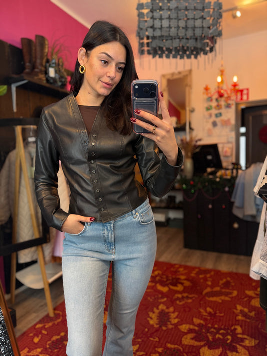 176-129 Sylver leren blouse/jasje maat 36
