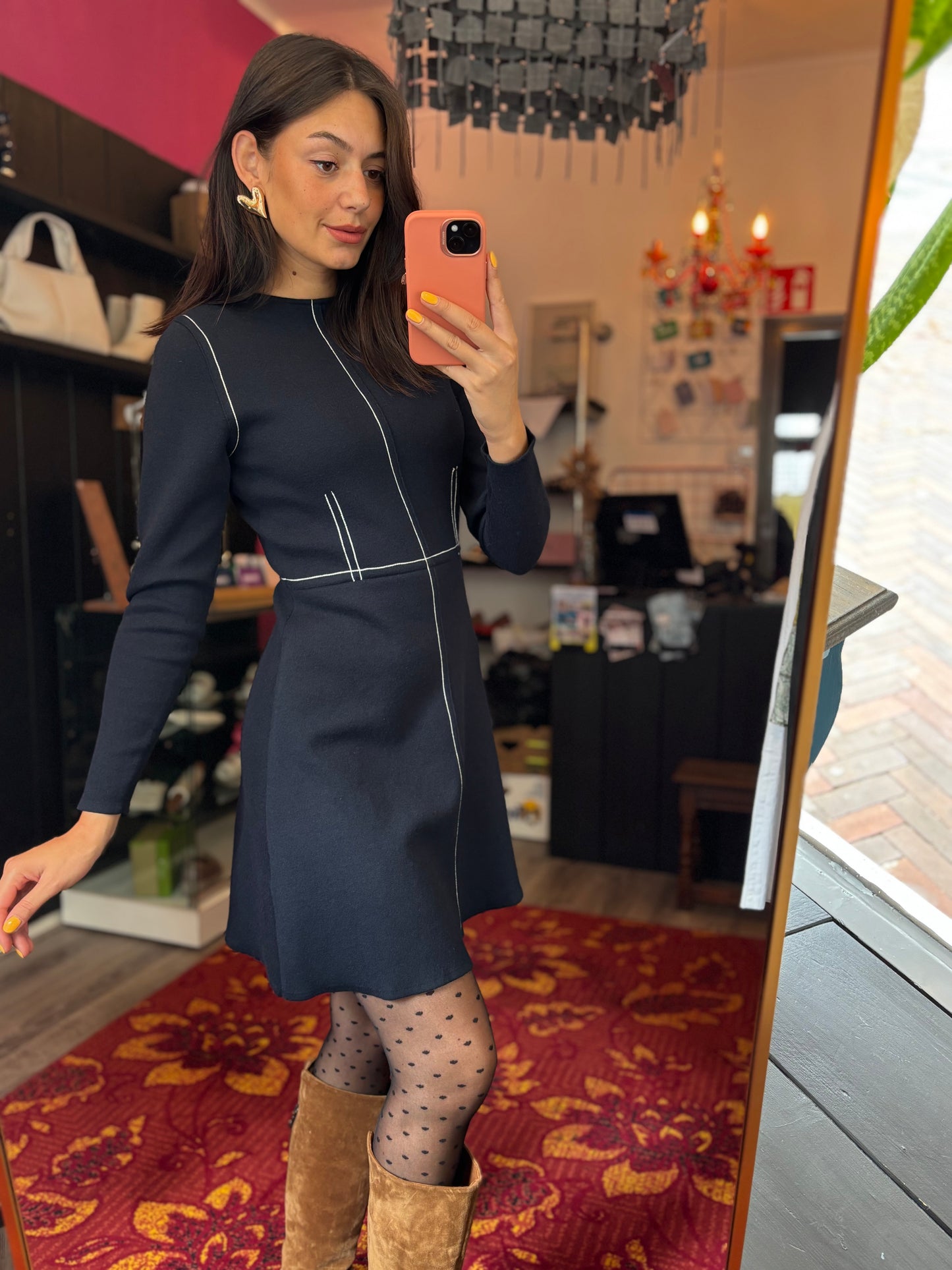 431-14 Sandro paris donkerblauw jurk maat S