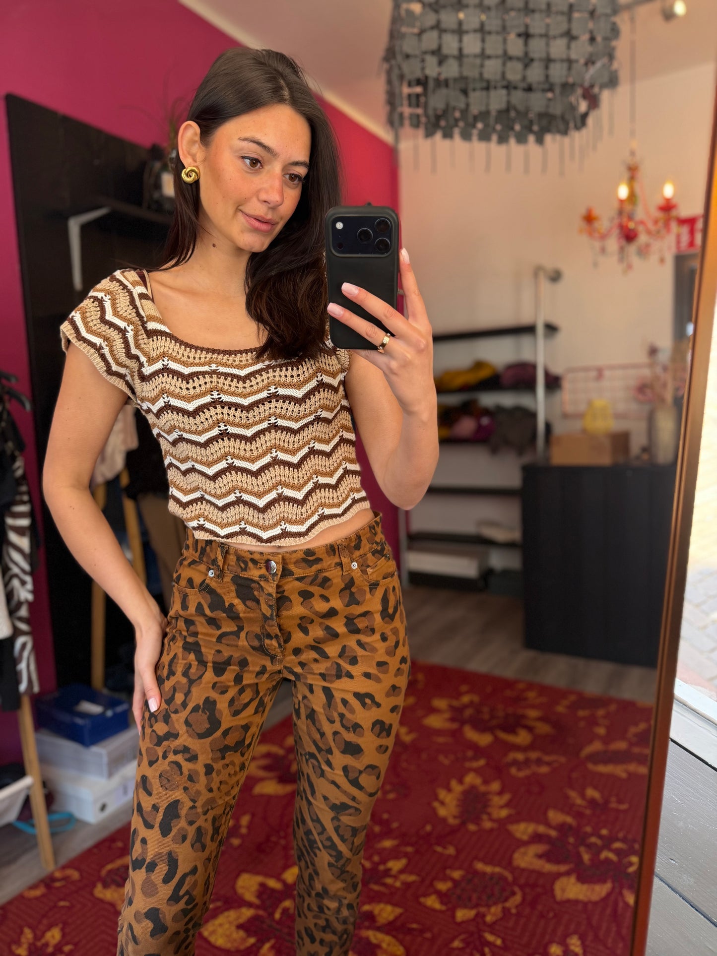 218-29 Bruine gehaakte top maat M