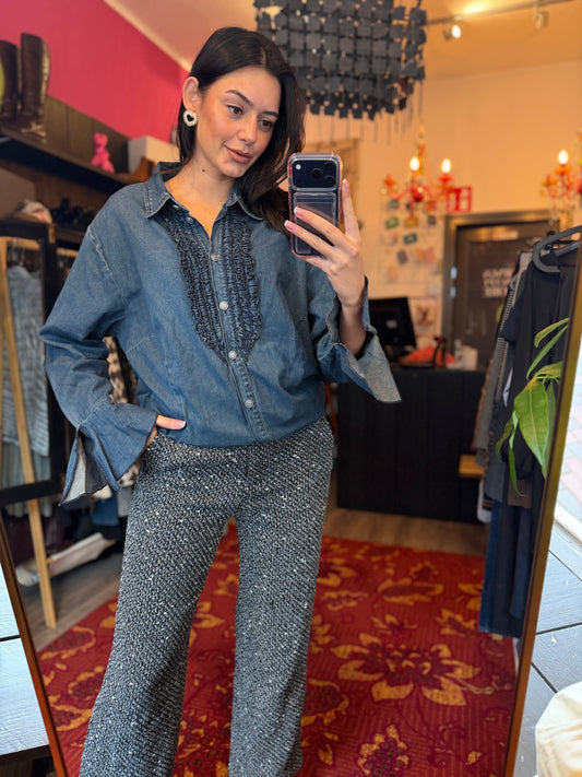 494-8 Spijkerblouse oversized maat L