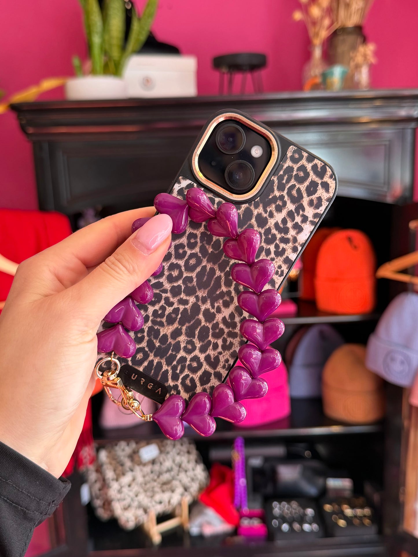 telefoonkoord hartjes paars