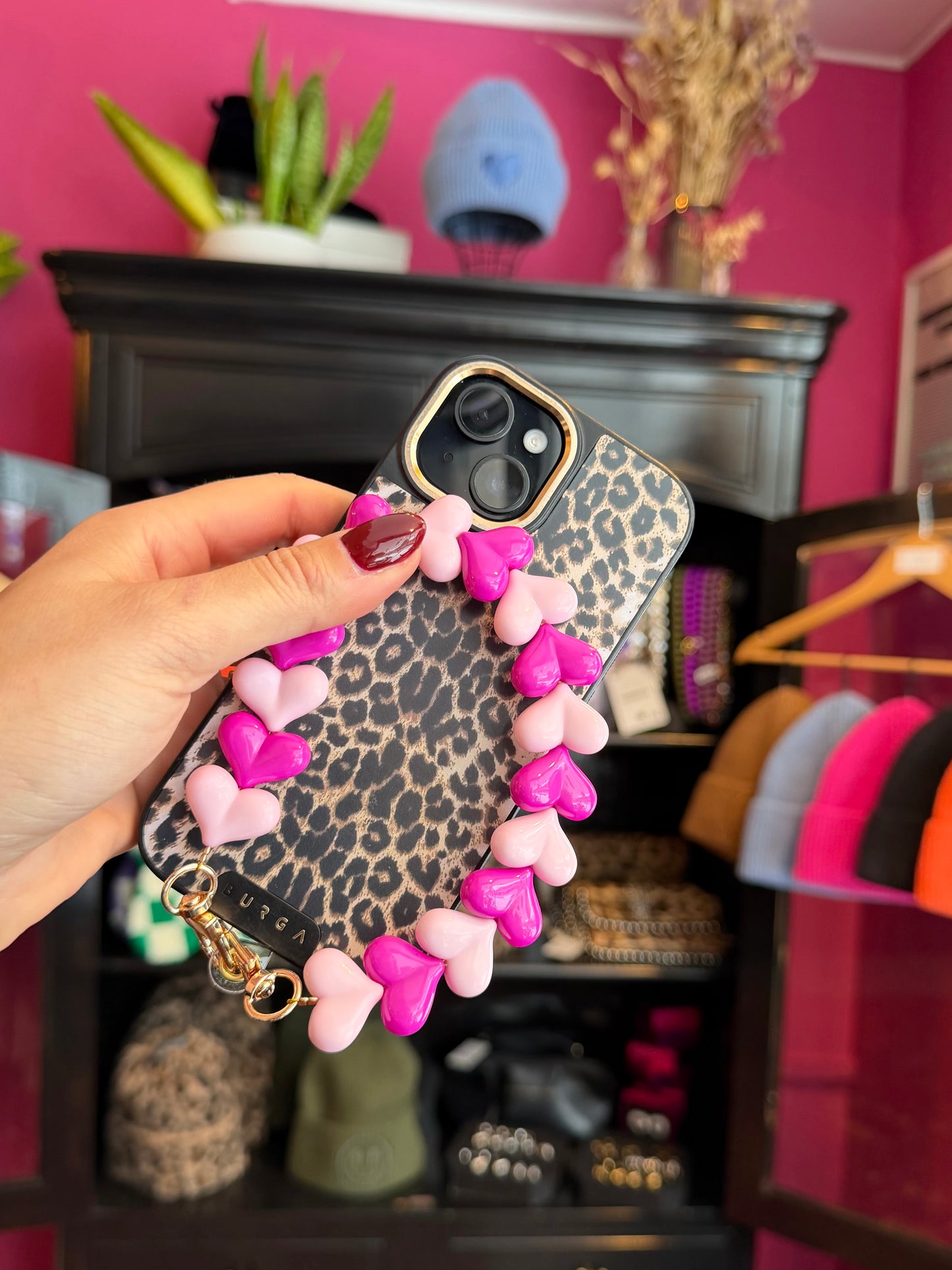 telefoonkoord roze hartjes