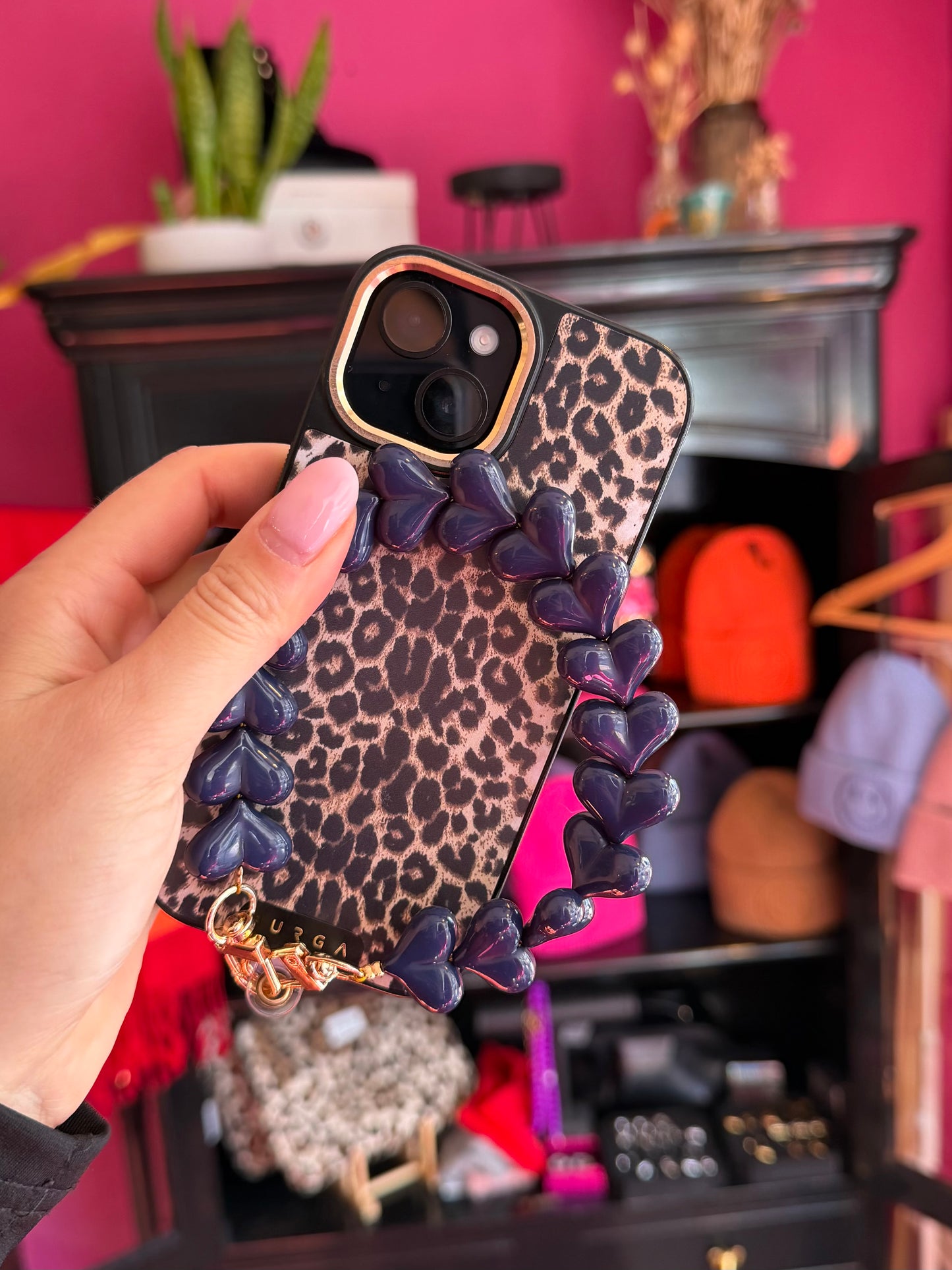 telefoonkoord hartjes blauw