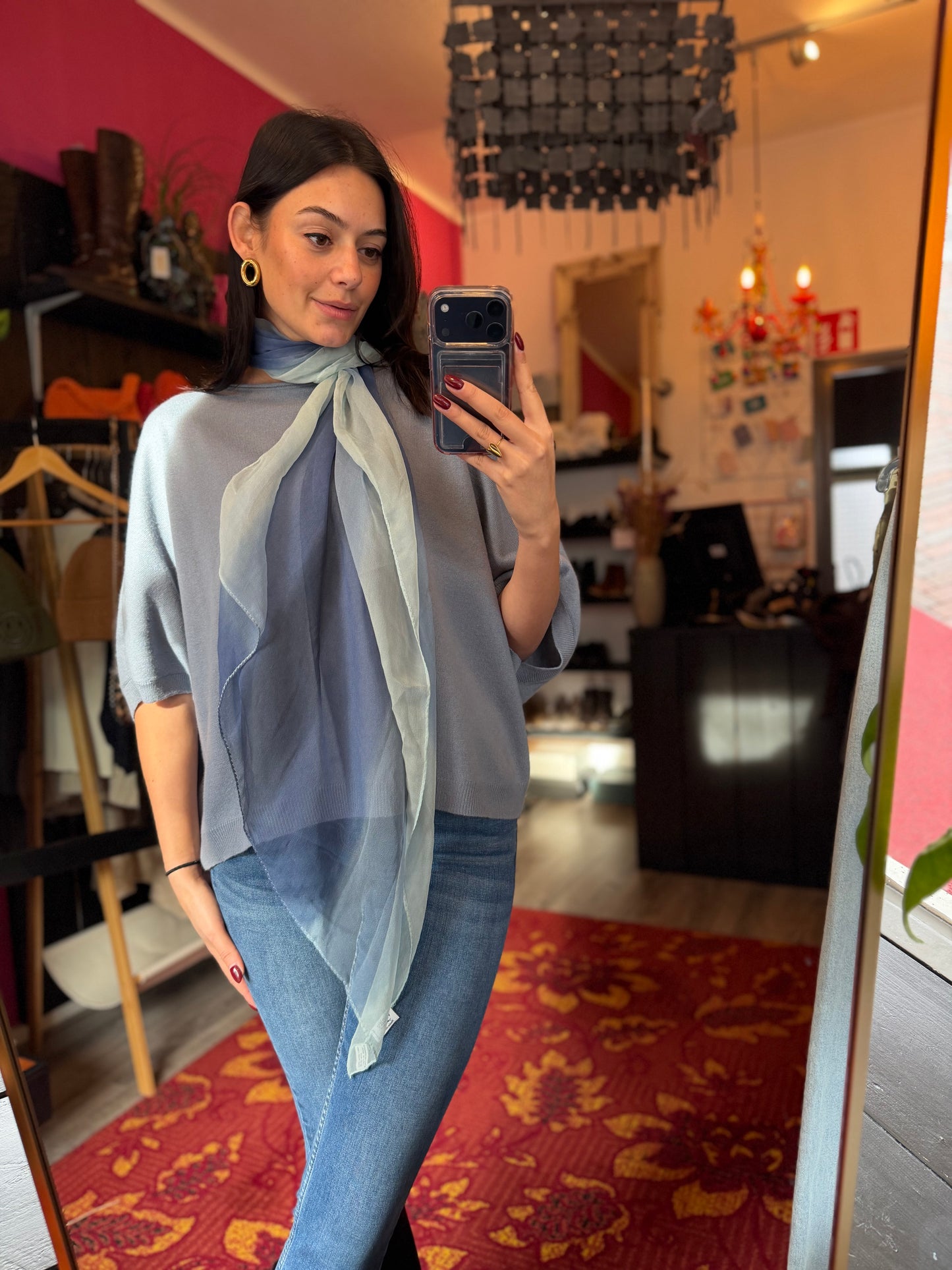 254- Zijde sjaal blauw