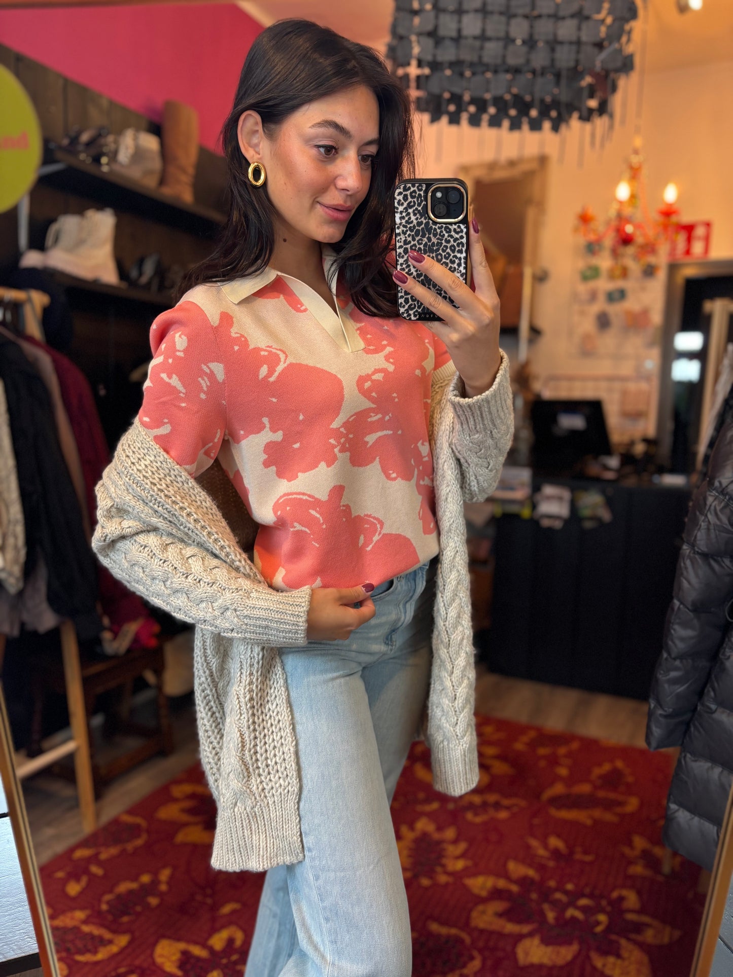 363-69 Jacquard knitted polo with v-neck size S